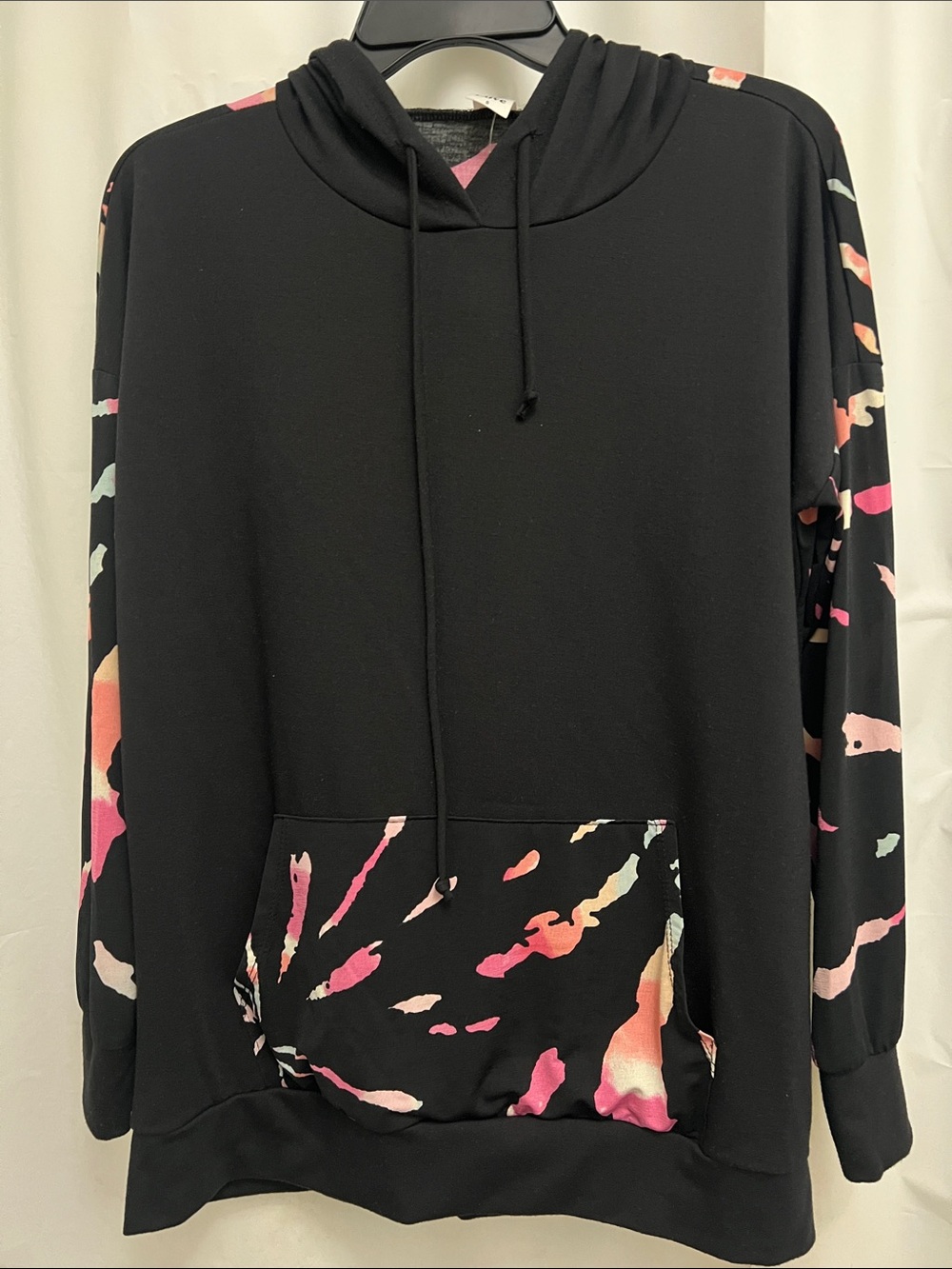 Black Hoodie with Pink & Coral Splash Accents